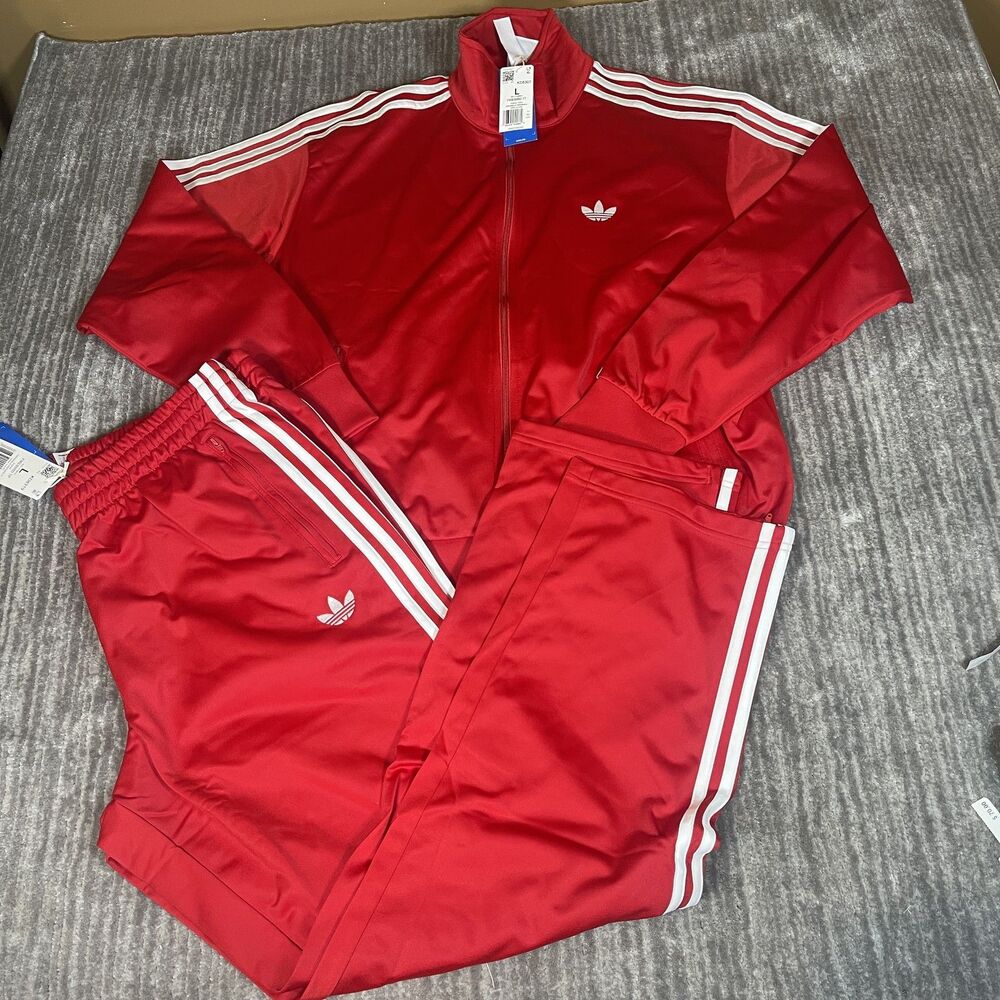 Adidas Originals Firebird Track Suit Mens Large Red 3-Stripes KD8307 KD8319
